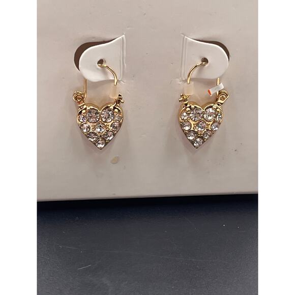 Betsey Johnson Romantic Crystal Heart Lock Drop‎ Gold Tone Earrings New - Picture 3 of 6